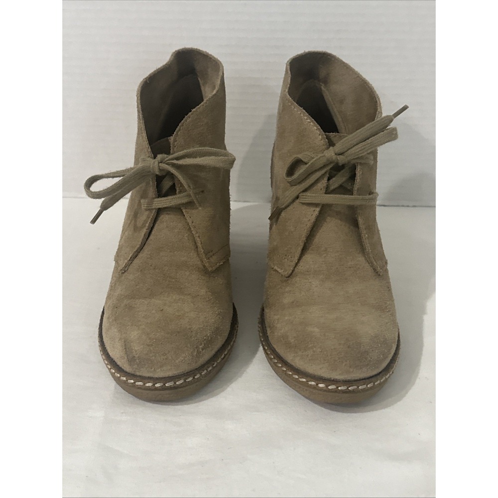 J.Crew MacAlister Wedge Boots Womens Tan Suede Ankle Lace Up SIZE 7